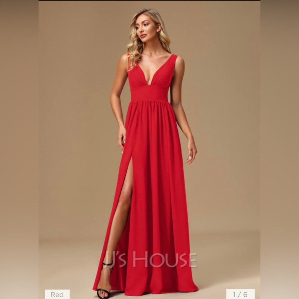 Red Chiffon Plus Size Gown